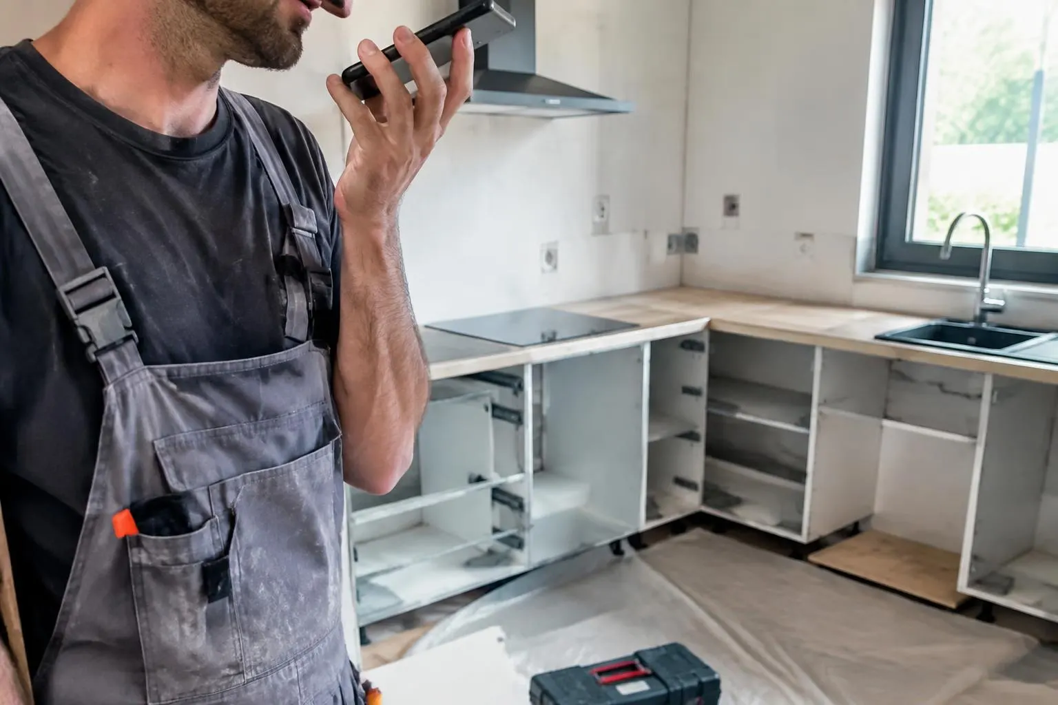 Artisan enregistrant un message vocal sur son chantier
