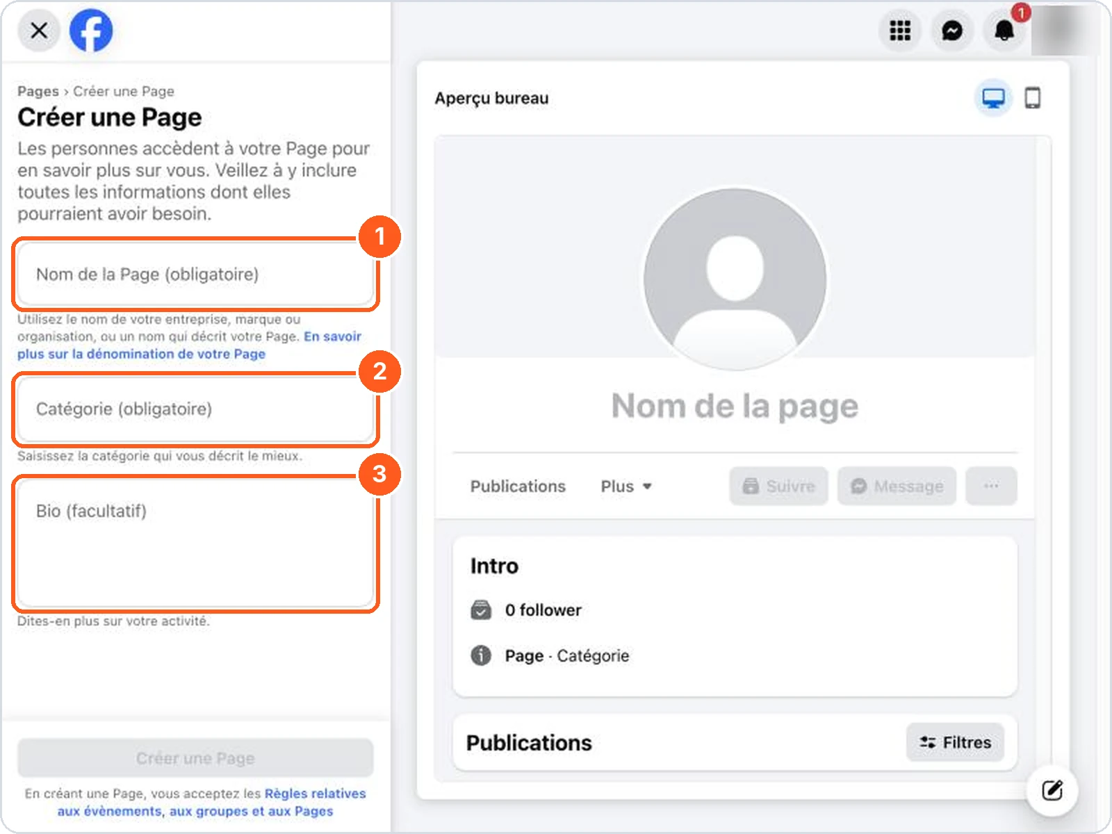 Formulaire de création : nom, catégorie et bio