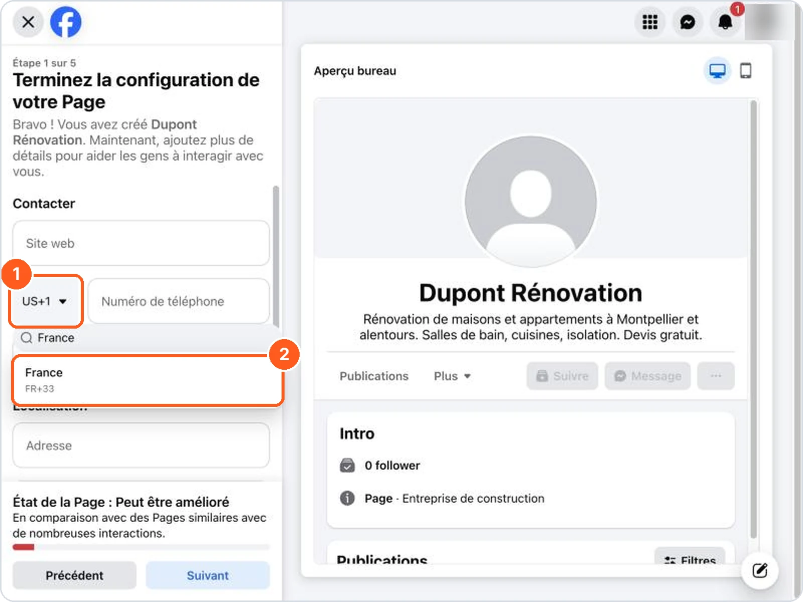 Changer l'indicatif US+1 pour France +33