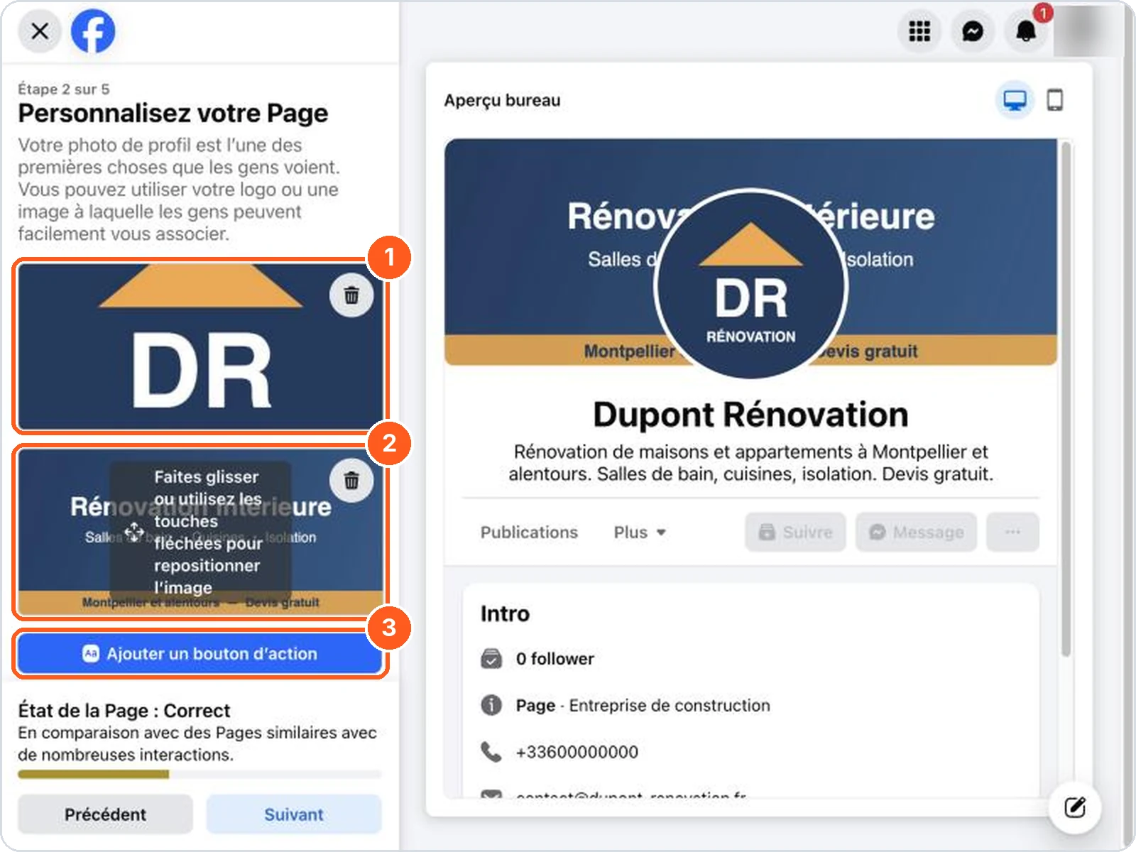 Ajout du logo, de la couverture et du bouton d'action