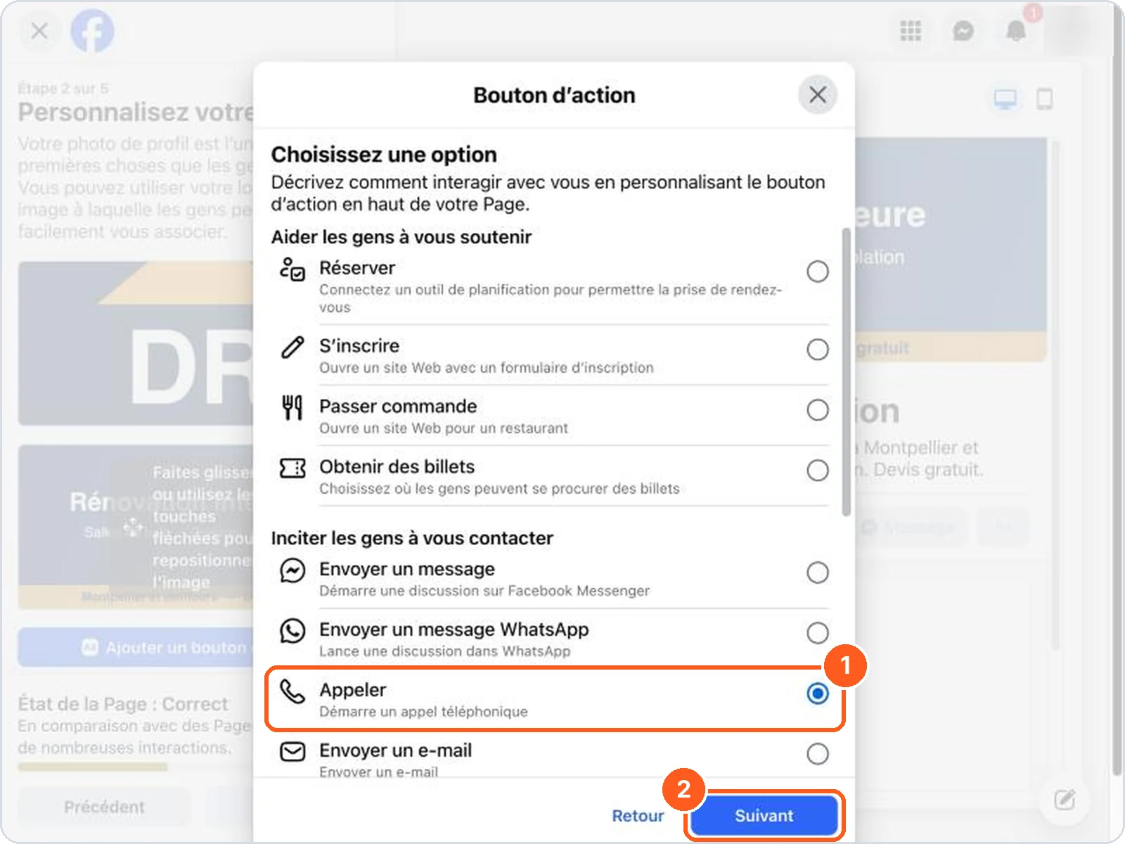 Choisir le bouton Appeler