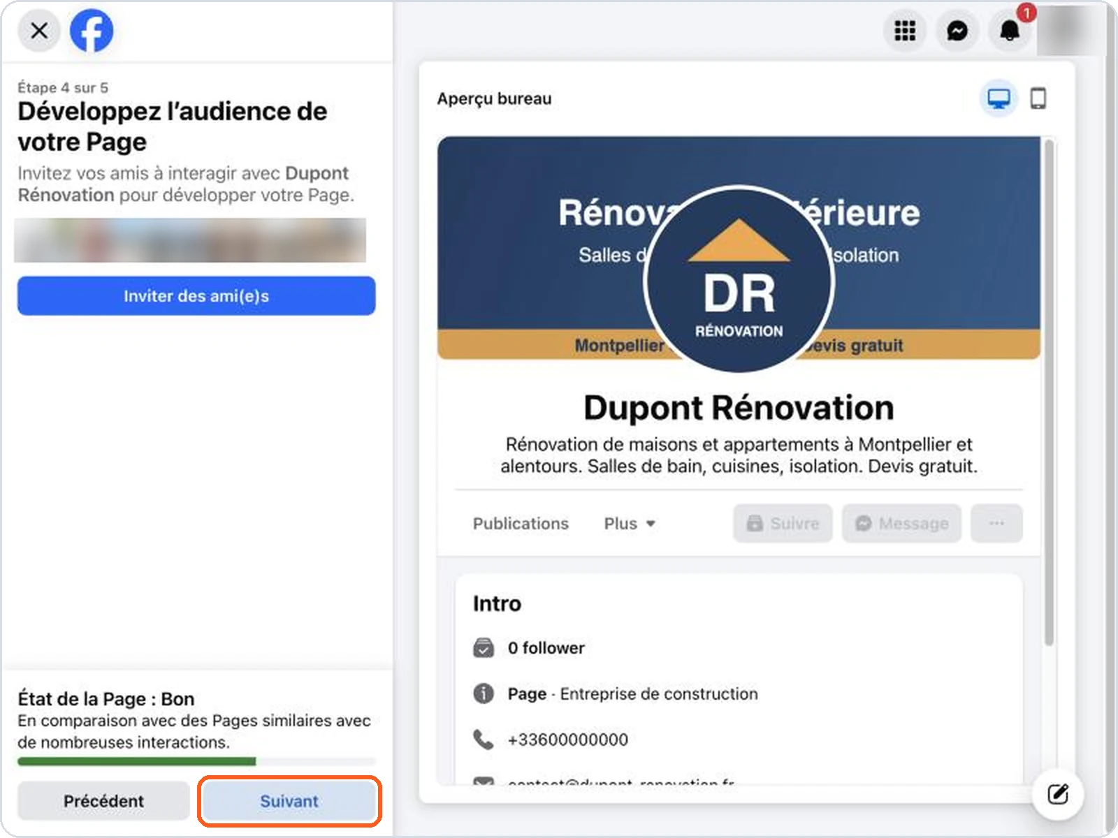 Inviter des amis : bouton Suivant