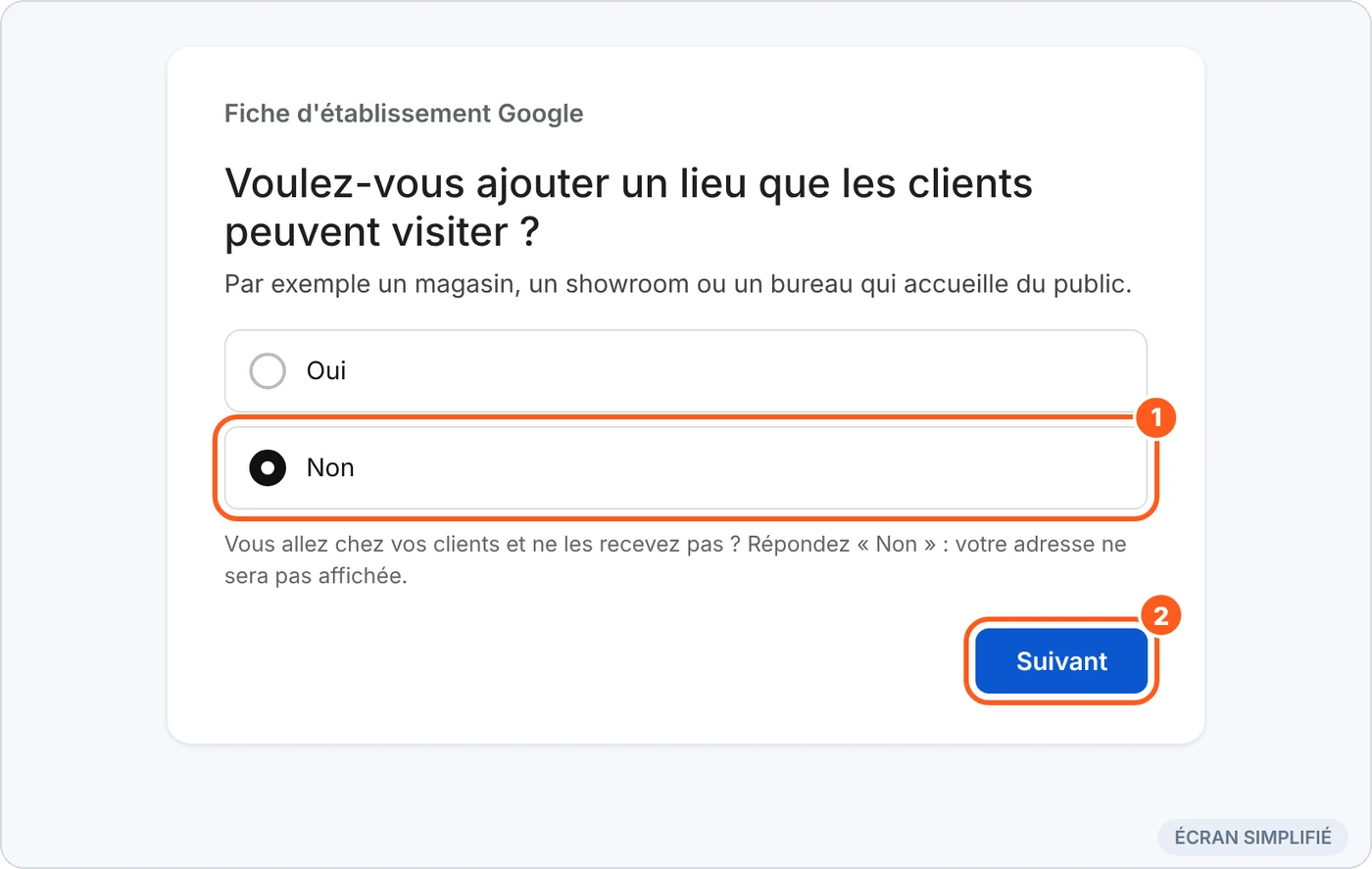 Ajouter un lieu que les clients peuvent visiter : Non