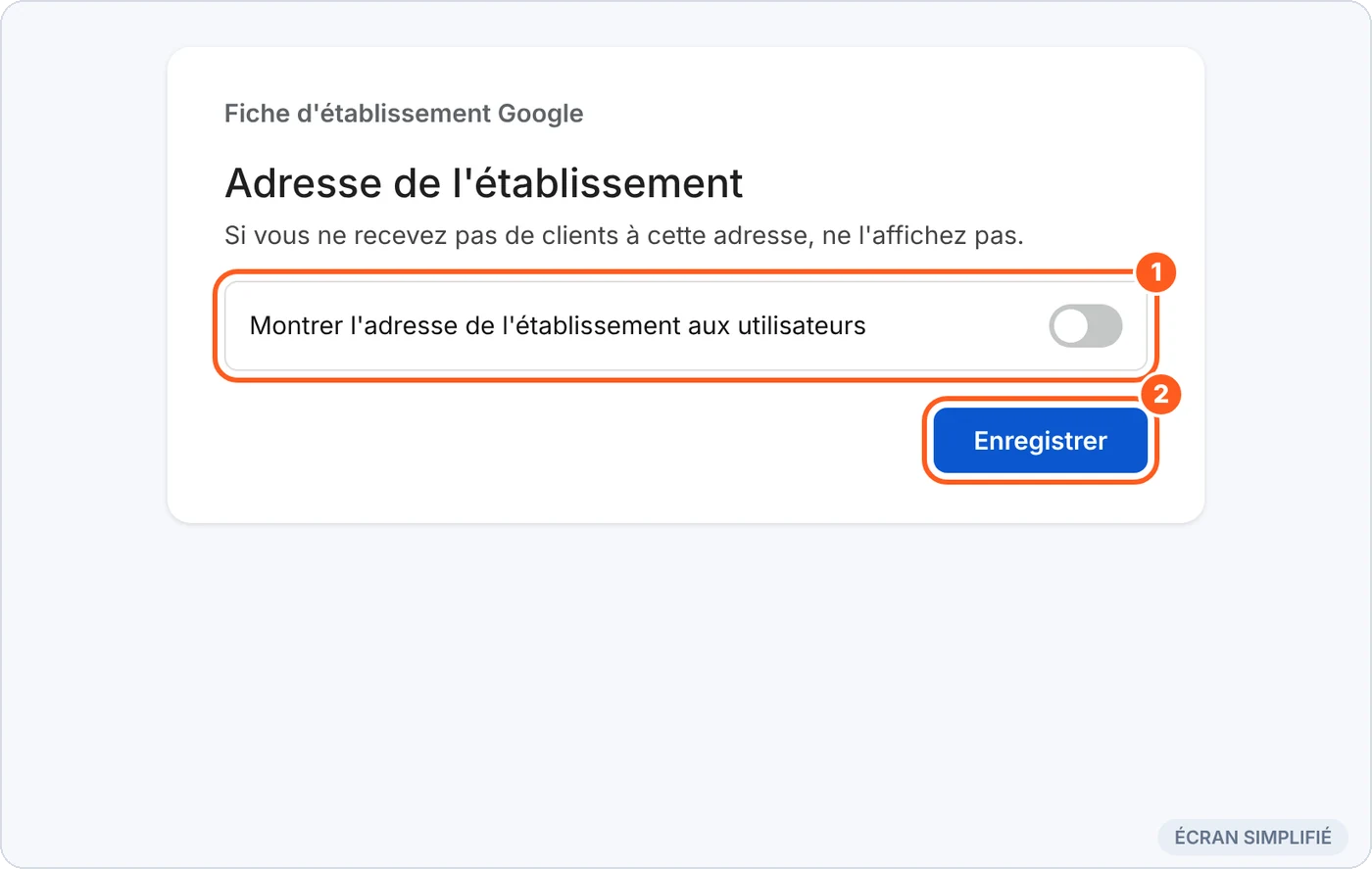 Masquer l'adresse de l'établissement
