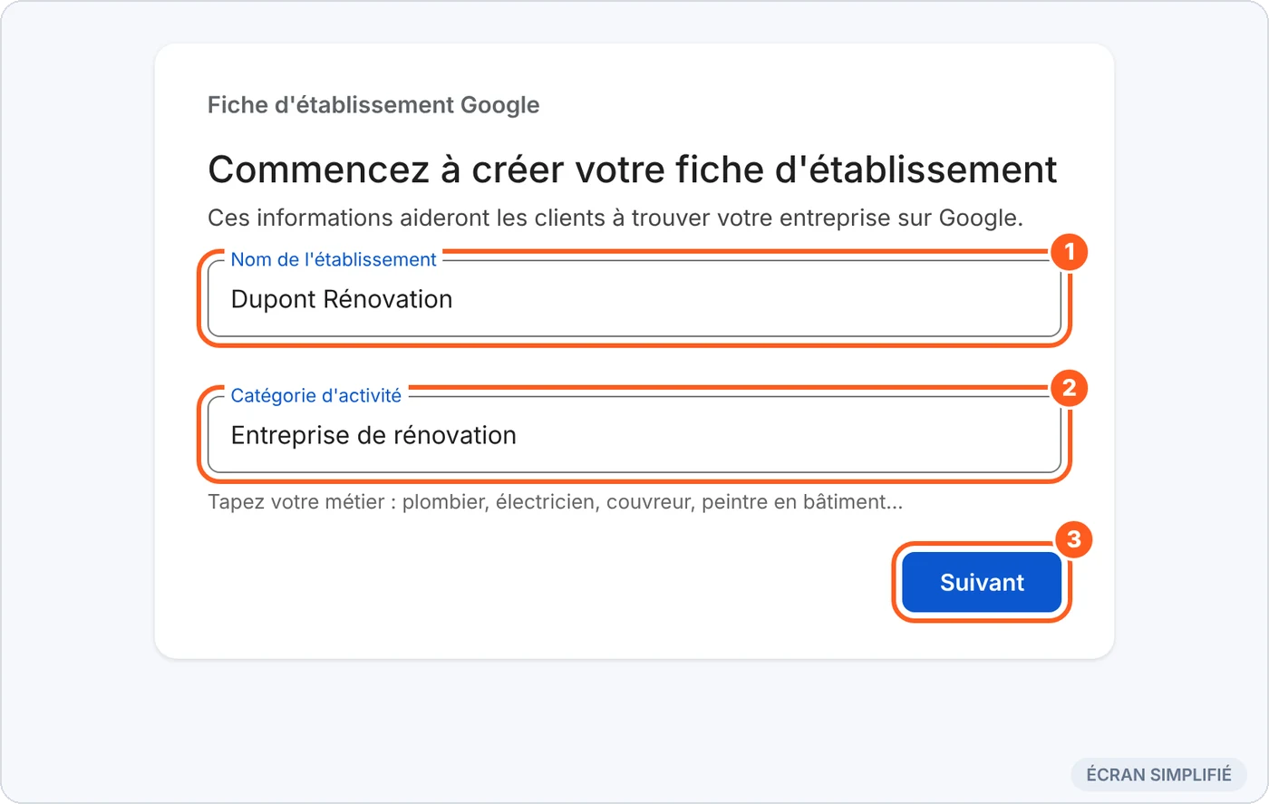 Nom de l'établissement et catégorie d'activité