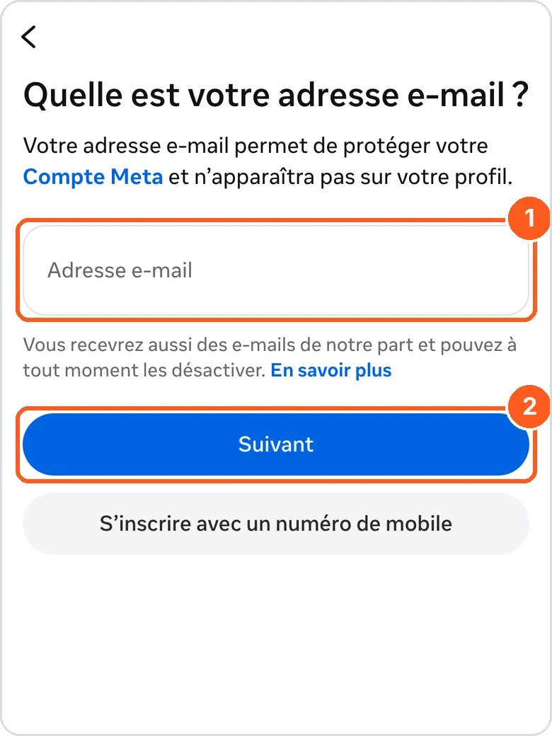 Inscription Instagram avec une adresse e-mail