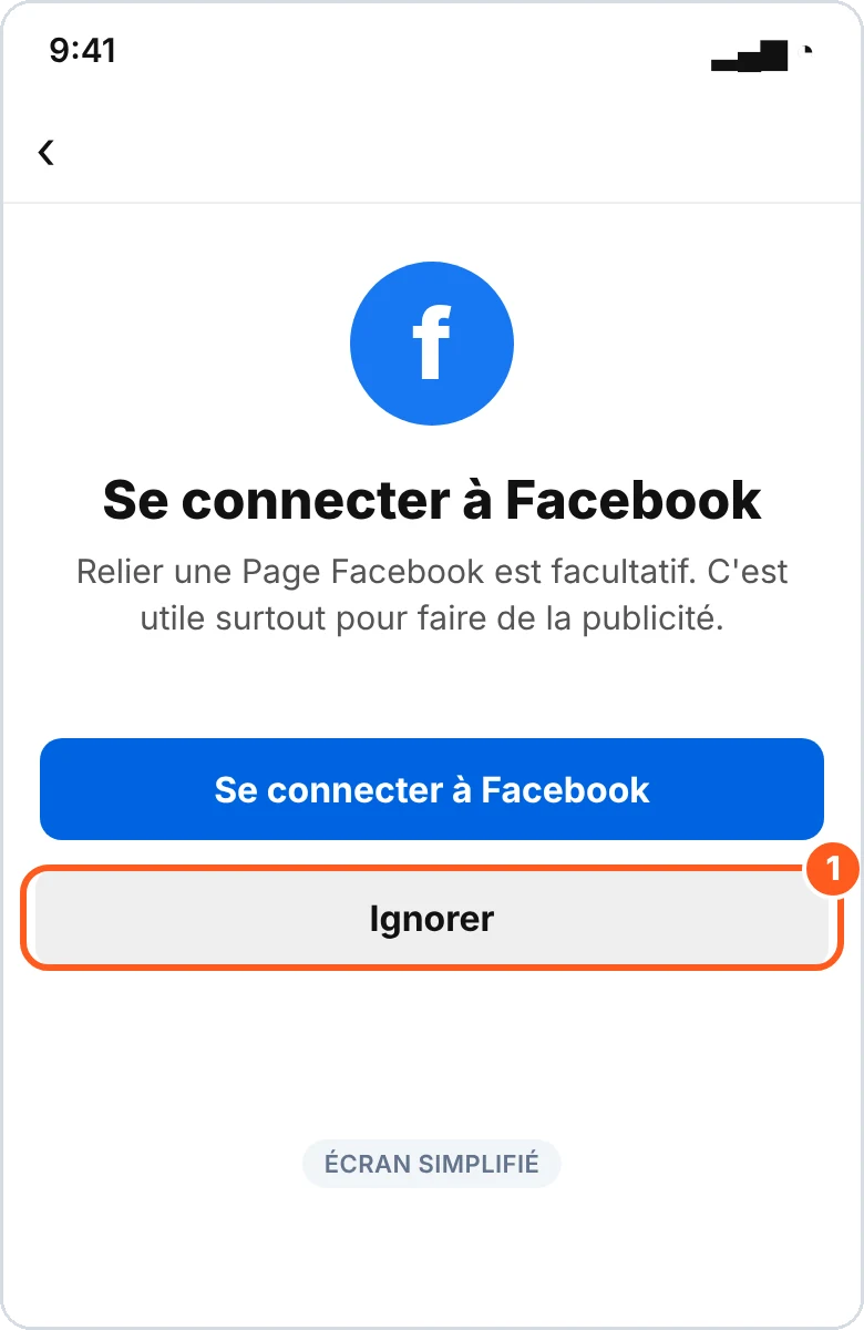 Se connecter à Facebook : Ignorer